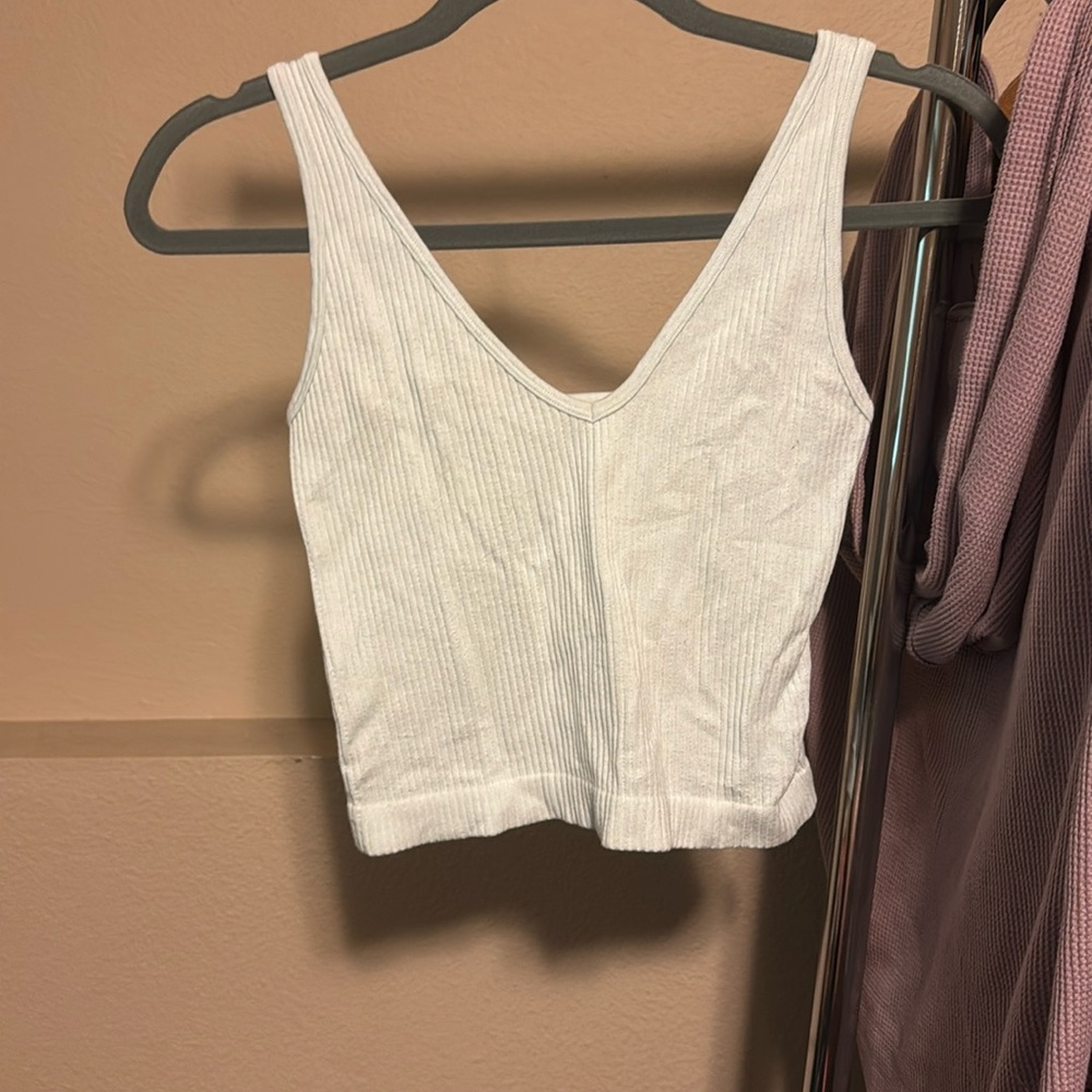 Free People White V Neck Cropped Tank
